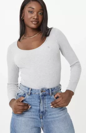Rib Scoop Neck Long Sleeve T Shirt